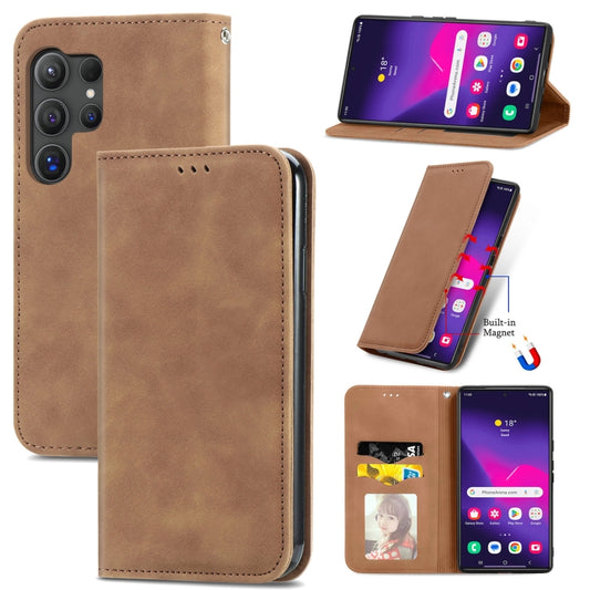 For Samsung Galaxy S25 Ultra 5G Retro Skin Feel Magnetic Leather Phone Case(Brown) by buy2fix