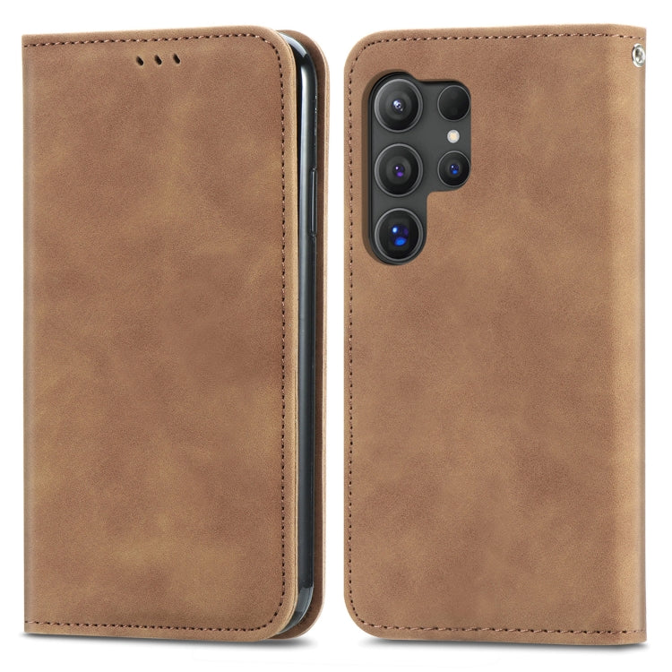 For Samsung Galaxy S25 Ultra 5G Retro Skin Feel Magnetic Leather Phone Case(Brown) by buy2fix