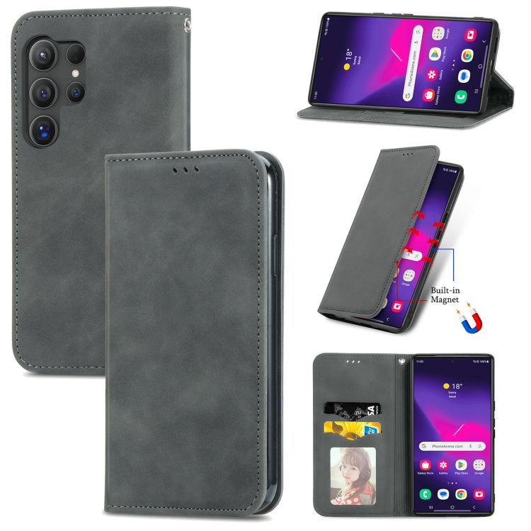 For Samsung Galaxy S25 Ultra 5G Retro Skin Feel Magnetic Leather Phone Case(Gray) by buy2fix