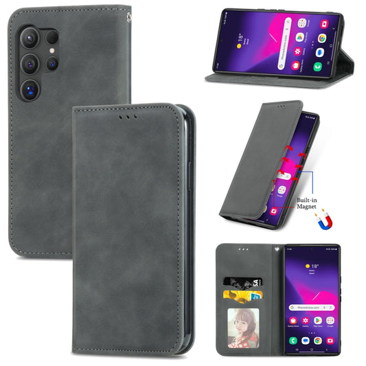 For Samsung Galaxy S25 Ultra 5G Retro Skin Feel Magnetic Leather Phone Case(Gray) by buy2fix