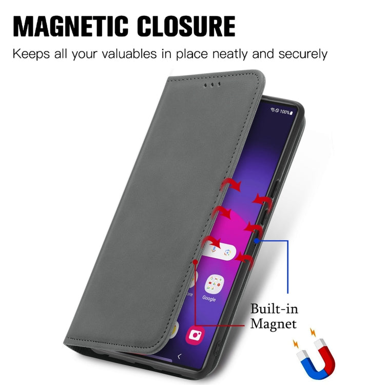 For Samsung Galaxy S25 Ultra 5G Retro Skin Feel Magnetic Leather Phone Case(Gray) by buy2fix