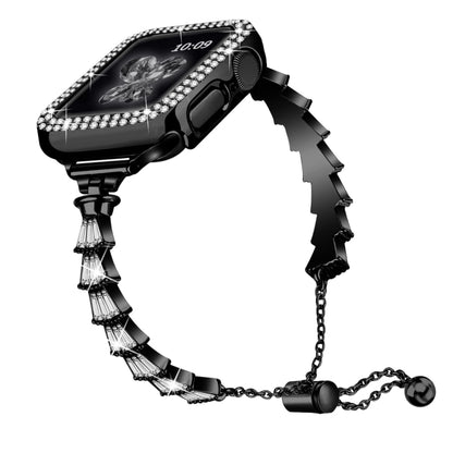 Zinc Alloy Diamond Crown Bracelet Watch Band For Apple Watch Ultra 49mm / Series 8&7 45mm(Black) by buy2fix
