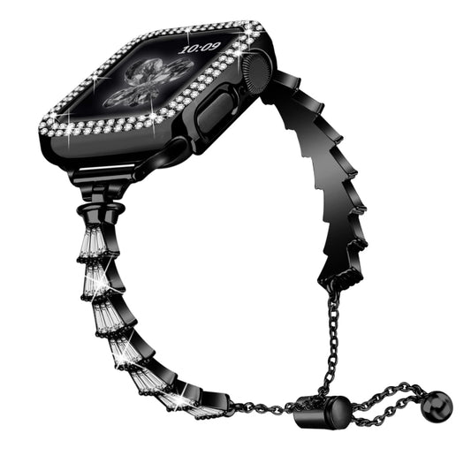 Zinc Alloy Diamond Crown Bracelet Watch Band For Apple Watch Ultra 49mm / Series 8&7 45mm(Black) by buy2fix