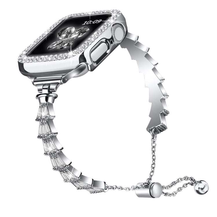 Zinc Alloy Diamond Crown Bracelet Watch Band For Apple Watch Ultra 49mm / Series 8&7 45mm(Silver) by buy2fix