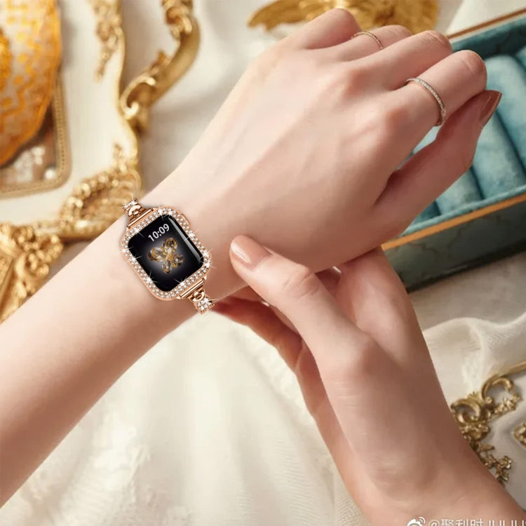 Zinc Alloy Diamond Crown Bracelet Watch Band For Apple Watch Ultra 49mm / Series 8&7 45mm(Rose Gold) by buy2fix