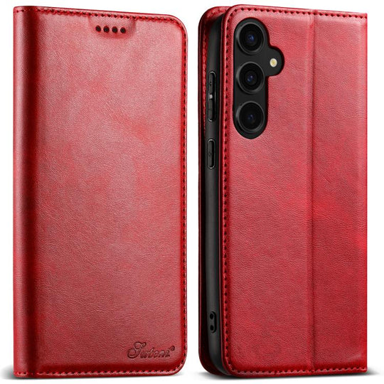 For Samsung Galaxy S25 5G Suteni Calf Texture Horizontal Flip Leather Phone Case(Red)
