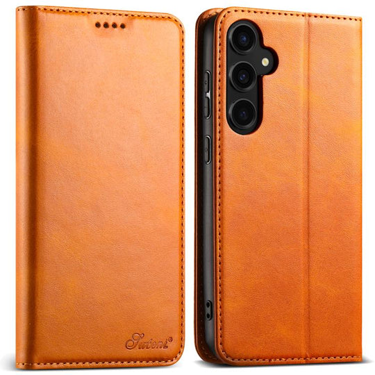 For Samsung Galaxy S25 5G Suteni Calf Texture Horizontal Flip Leather Phone Case(Khaki)
