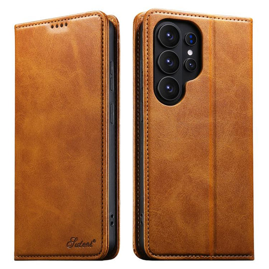 For Samsung Galaxy S26 Ultra 5G Suteni Calf Texture Horizontal Flip Leather Phone Case(Khaki)