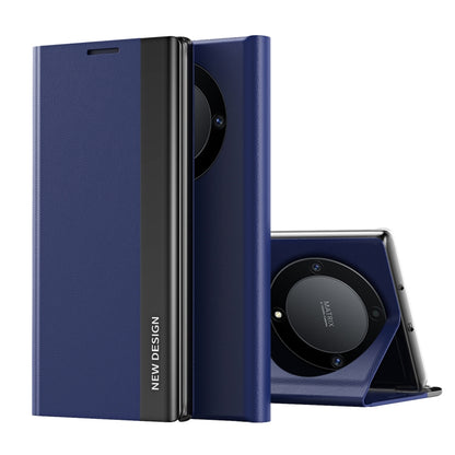 For Honor X9a Side Electroplated Adsorption Leather Phone Case(Dark Blue) - Honor Cases by buy2fix | Online Shopping UK | buy2fix