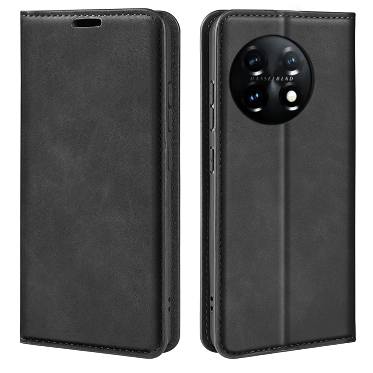For OnePlus 11  Retro-skin Magnetic Suction Leather Phone Case(Black) - OnePlus Cases by buy2fix | Online Shopping UK | buy2fix
