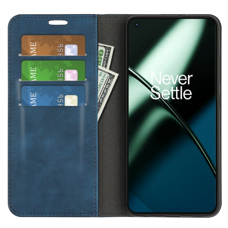 For OnePlus 11  Retro-skin Magnetic Suction Leather Phone Case(Dark Blue) - OnePlus Cases by buy2fix | Online Shopping UK | buy2fix