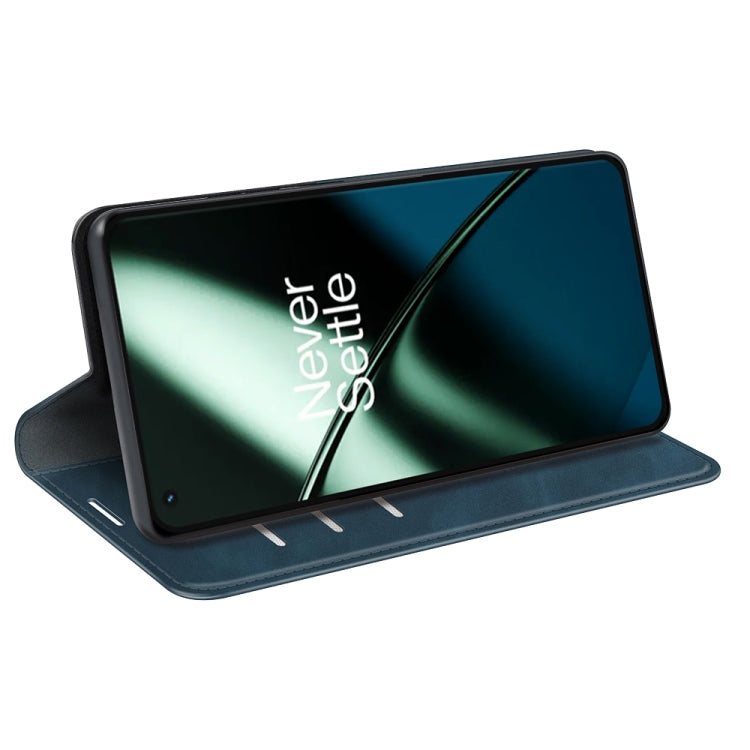 For OnePlus 11  Retro-skin Magnetic Suction Leather Phone Case(Dark Blue) - OnePlus Cases by buy2fix | Online Shopping UK | buy2fix