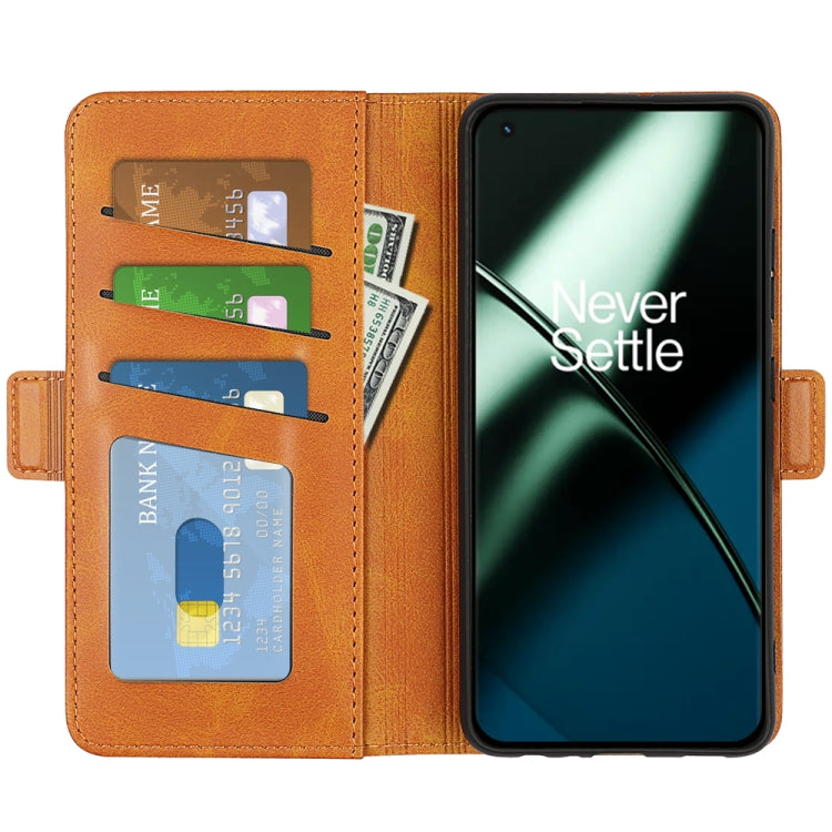 For OnePlus 11 Dual-side Magnetic Buckle Leather Phone Case(Yellow) - OnePlus Cases by buy2fix | Online Shopping UK | buy2fix