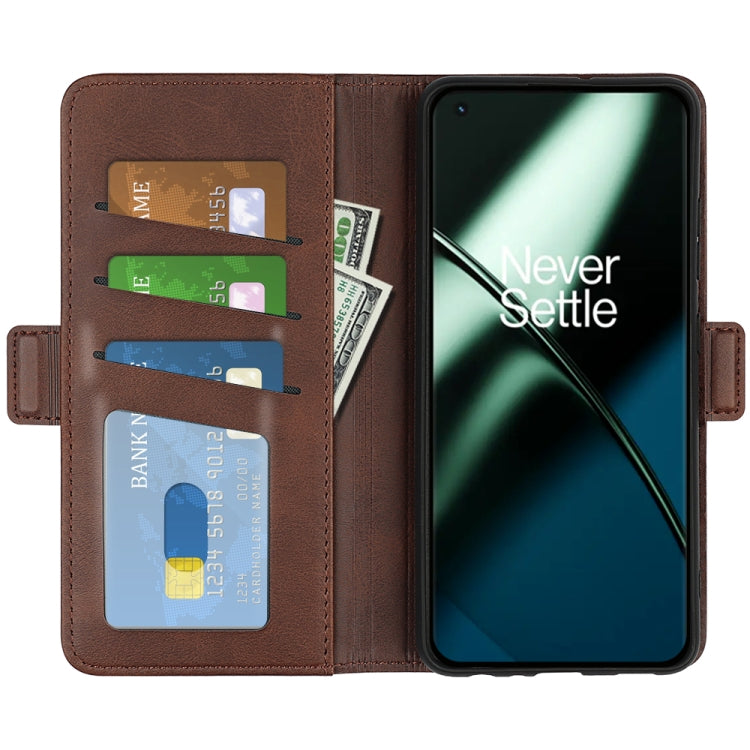 For OnePlus 11 Dual-side Magnetic Buckle Leather Phone Case(Brown) - OnePlus Cases by buy2fix | Online Shopping UK | buy2fix