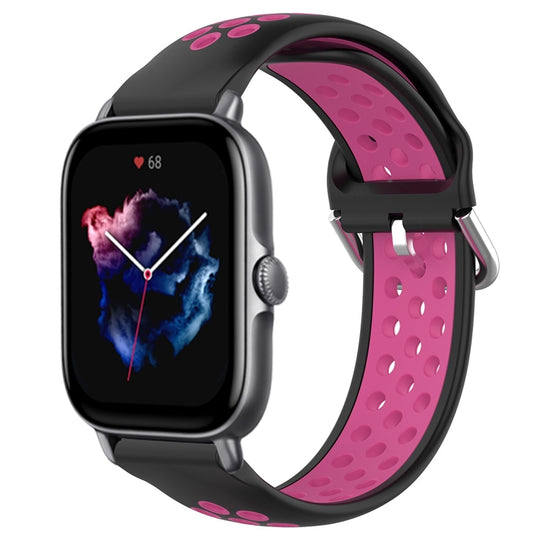 For Amazfit GTS 3 20mm Perforated Breathable Sports Silicone Watch Band(Black+Rose Red)