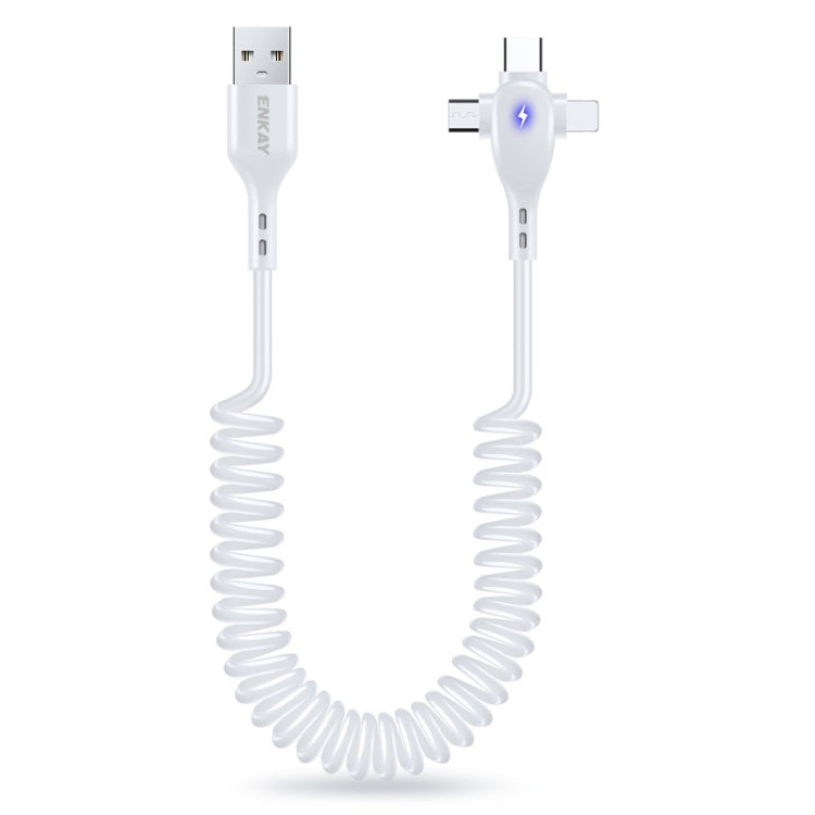 ENKAY Hat-Prince 3 in 1 6A USB to 8 Pin+Type-C+Micro USB Supper Fast Charge Spring Cable, Length: 1.8m(White) by ENKAY