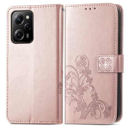 For Xiaomi Poco X5 Pro Four-leaf Clasp Embossed Leather Phone Case(Rose Gold) - Xiaomi Cases by buy2fix | Online Shopping UK | buy2fix