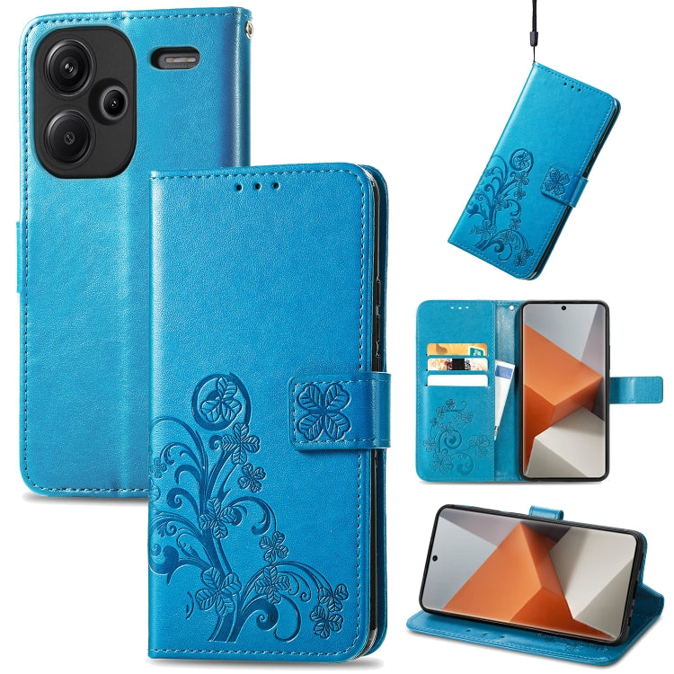 For Xiaomi Redmi Note 13 Pro+ Four-leaf Clasp Embossed Leather Phone Case(Blue) - Xiaomi Cases by buy2fix | Online Shopping UK | buy2fix