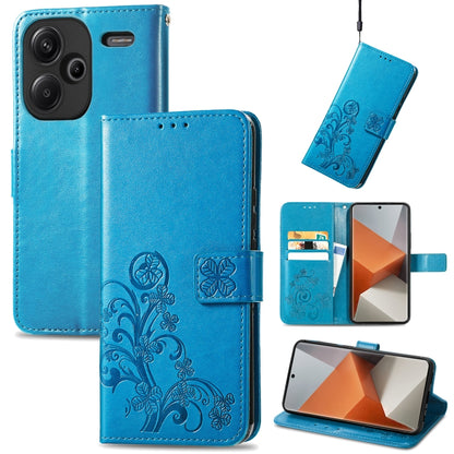 For Xiaomi Redmi Note 13 Pro+ Four-leaf Clasp Embossed Leather Phone Case(Blue) - Xiaomi Cases by buy2fix | Online Shopping UK | buy2fix