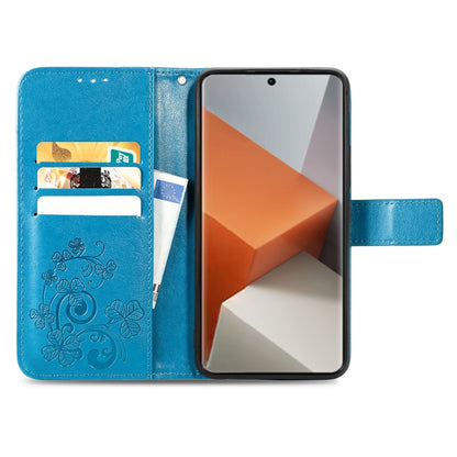 For Xiaomi Redmi Note 13 Pro+ Four-leaf Clasp Embossed Leather Phone Case(Blue) - Xiaomi Cases by buy2fix | Online Shopping UK | buy2fix