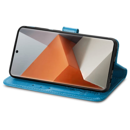 For Xiaomi Redmi Note 13 Pro+ Four-leaf Clasp Embossed Leather Phone Case(Blue) - Xiaomi Cases by buy2fix | Online Shopping UK | buy2fix