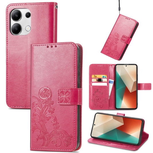 For Xiaomi Redmi Note 13 4G Four-leaf Clasp Embossed Leather Phone Case(Magenta) - Xiaomi Cases by buy2fix | Online Shopping UK | buy2fix