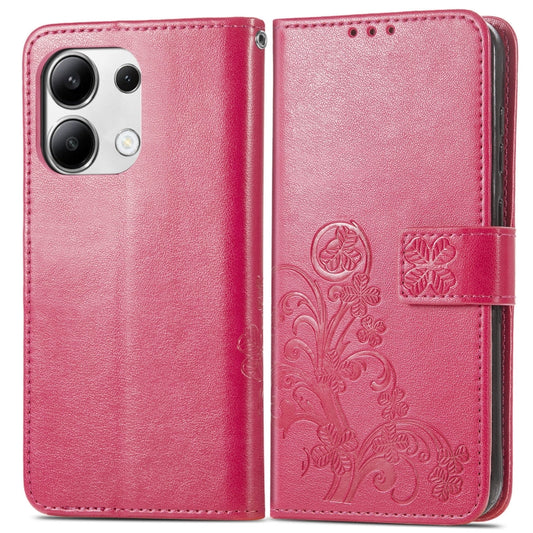 For Xiaomi Redmi Note 13 4G Four-leaf Clasp Embossed Leather Phone Case(Magenta) - Xiaomi Cases by buy2fix | Online Shopping UK | buy2fix