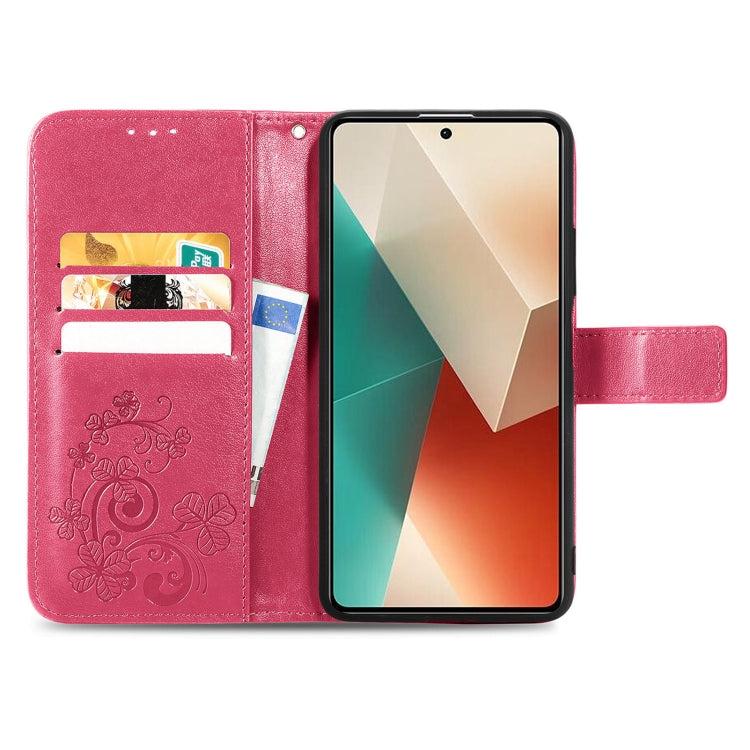 For Xiaomi Redmi Note 13 4G Four-leaf Clasp Embossed Leather Phone Case(Magenta) - Xiaomi Cases by buy2fix | Online Shopping UK | buy2fix