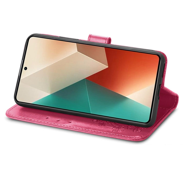 For Xiaomi Redmi Note 13 4G Four-leaf Clasp Embossed Leather Phone Case(Magenta) - Xiaomi Cases by buy2fix | Online Shopping UK | buy2fix