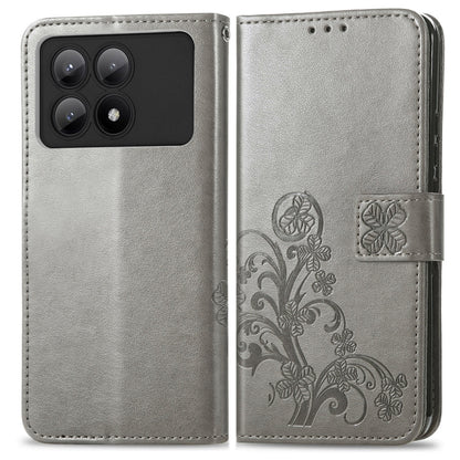 For Xiaomi Redmi K70E Four-leaf Clasp Embossed Leather Phone Case(Gray) - Xiaomi Cases by buy2fix | Online Shopping UK | buy2fix