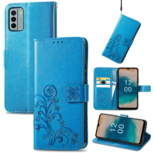 For Nokia G22  Four-leaf Clasp Embossed Buckle Leather Phone Case(Blue) - Nokia Cases by buy2fix | Online Shopping UK | buy2fix