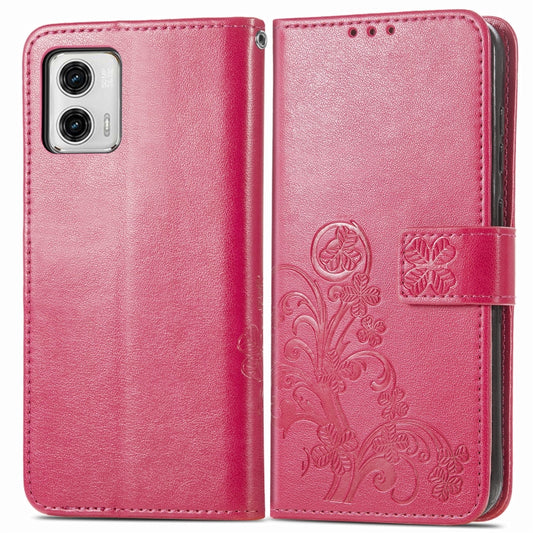 For Motorola Moto G73 Four-leaf Clasp Embossed Buckle Leather Phone Case(Magenta) by buy2fix