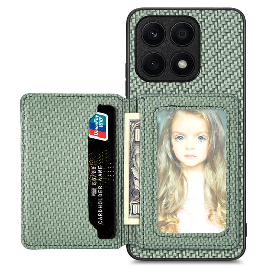 For Honor X8A Carbon Fiber Magnetic Card Wallet Bag Phone Case(Green)