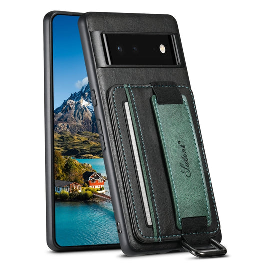 For Googel Pixel 6 Suteni H13 Card Wallet Wrist Strap Holder PU Phone Case(Black)