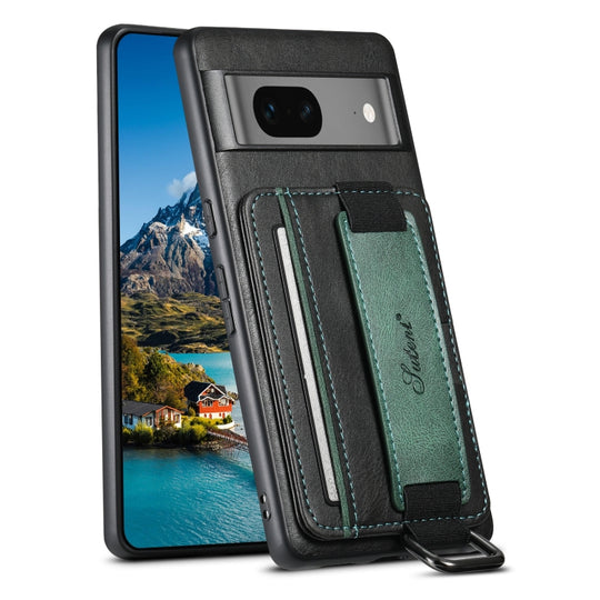 For Googel Pixel 7 5G Suteni H13 Card Wallet Wrist Strap Holder PU Phone Case(Black)