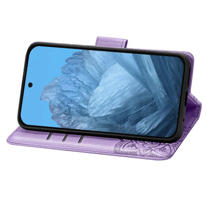 For Google Pixel 9 Butterfly Love Flower Embossed Leather Phone Case(Light Purple) by buy2fix