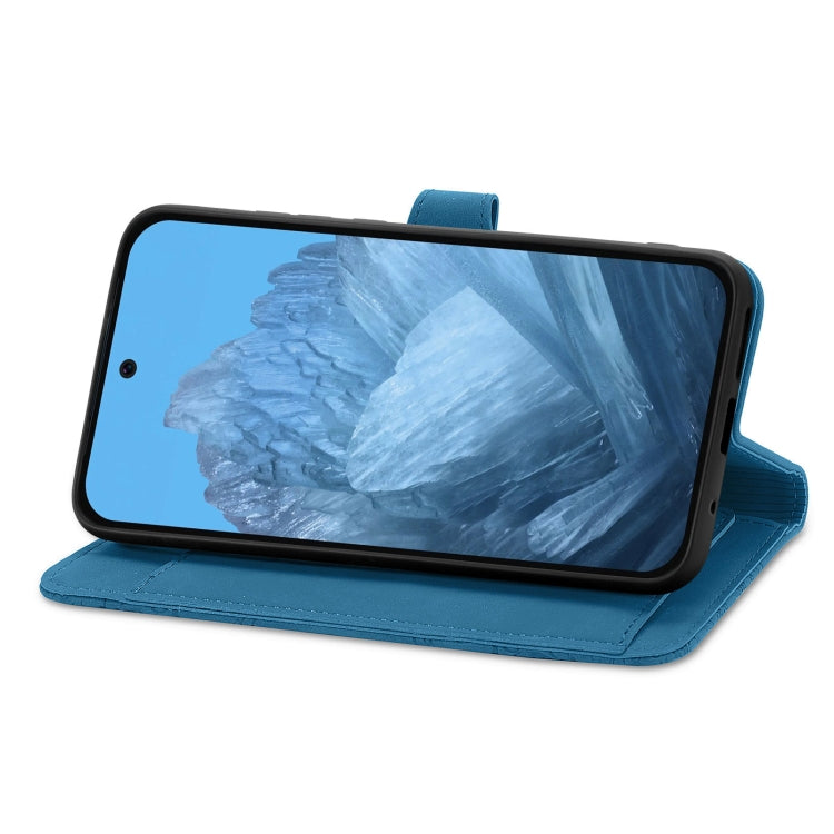 For Google Pixel 9 Pro Embossed Flower Zipper Leather Phone Case(Blue) by buy2fix