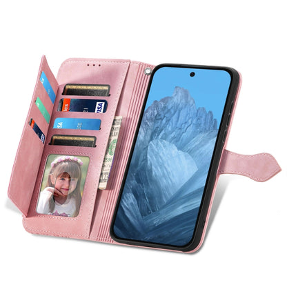 For Google Pixel 9 Pro Embossed Flower Zipper Leather Phone Case(Pink) by buy2fix