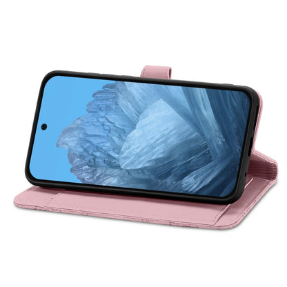 For Google Pixel 9 Pro Embossed Flower Zipper Leather Phone Case(Pink) by buy2fix