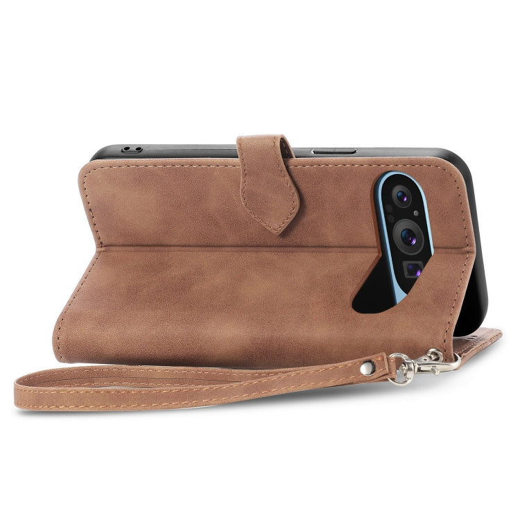 For Google Pixel 9 Embossed Flower Zipper Leather Phone Case(Brown) by buy2fix