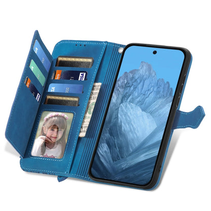 For Google Pixel 9 Embossed Flower Zipper Leather Phone Case(Blue) by buy2fix