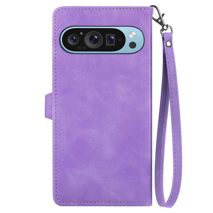 For Google Pixel 9 Embossed Flower Zipper Leather Phone Case(Purple) by buy2fix