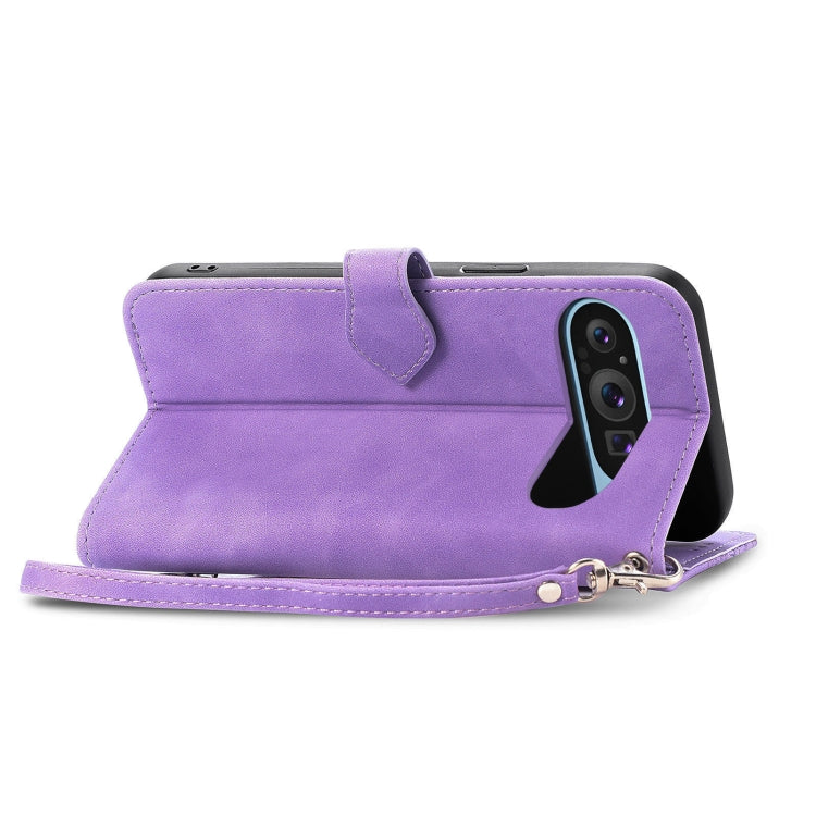 For Google Pixel 9 Embossed Flower Zipper Leather Phone Case(Purple) by buy2fix