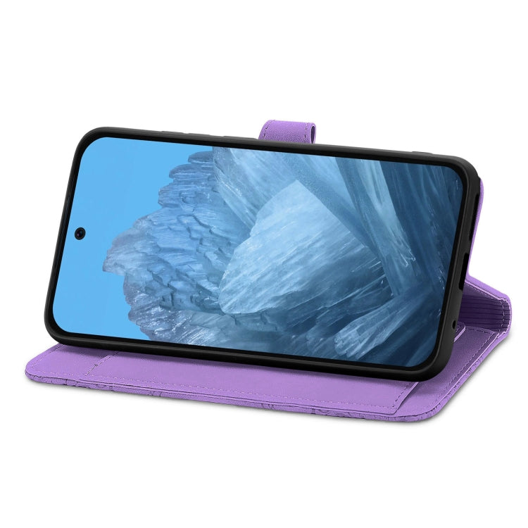 For Google Pixel 9 Embossed Flower Zipper Leather Phone Case(Purple) by buy2fix