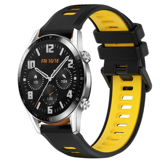 For Huawei GT2 46mm 22mm Sports Two-Color Silicone Watch Band(Black+Yellow) by buy2fix