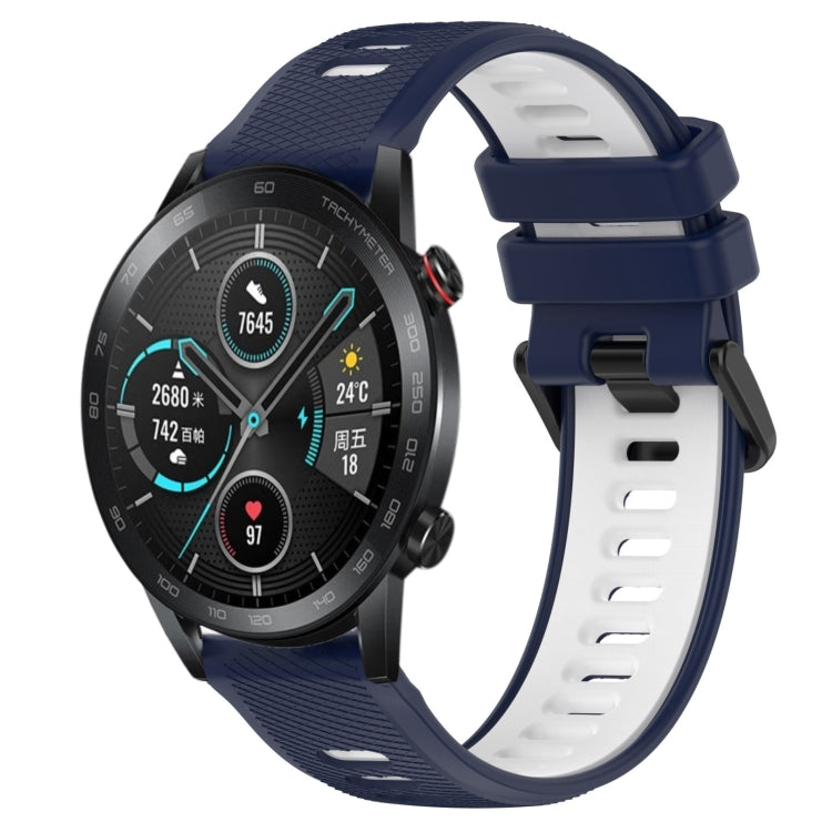 For Honor Magic Watch 2 46mm 22mm Sports Two-Color Silicone Watch Band(Midnight Blue+White) by buy2fix