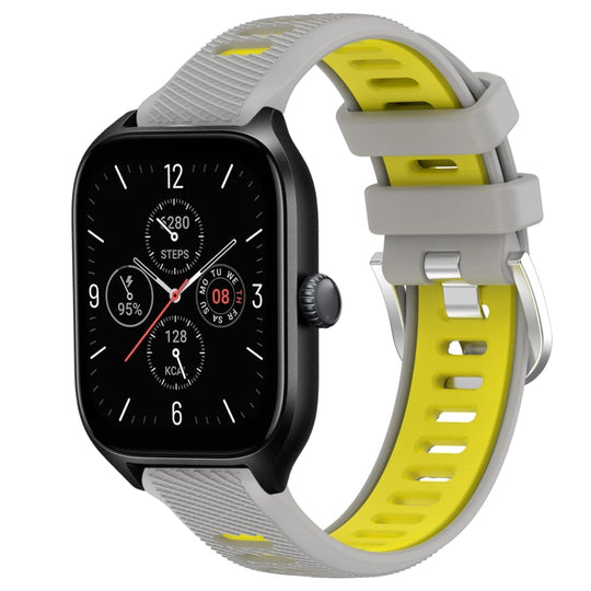 For Amazfit GTR Mini 20mm Cross Texture Two Color Silicone Steel Buckle Watch Band(Grey+Yellow)