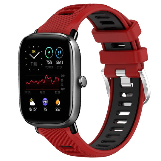For Amazfit GTS 4 20mm Cross Texture Two Color Silicone Steel Buckle Watch Band(Red+Black)