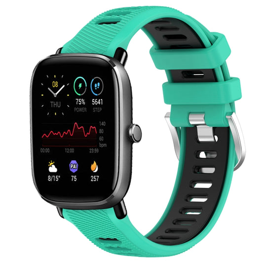 For Amazfit GTS 4 20mm Cross Texture Two Color Silicone Steel Buckle Watch Band(Lake Blue+Black) - Watch Bands by buy2fix | Online Shopping UK | buy2fix