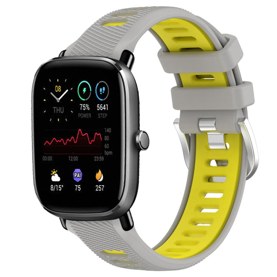 For Amazfit GTS 4 20mm Cross Texture Two Color Silicone Steel Buckle Watch Band(Grey+Yellow)